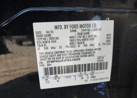 2023 Ford Edge Sel from USA, damaged, VIN 2FMPK4J93PBA39005